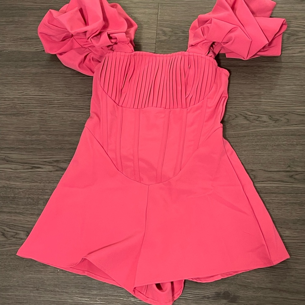 PrettyLittleThing Pink Jumpsuit with Puff Sleeves